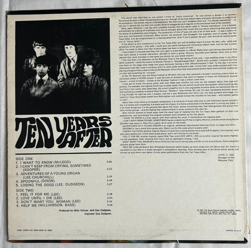 Ten Years After - S/T - OG 1968 Deram DES 18009 LP - Alvin Lee - Orig. Inner VG+ - Picture 4 of 5