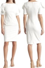 CALVIN KLEIN SHEATH DRESS, SHORT RUFFLE DETAILS, WHITE CREAM, SIZE 2 NWT