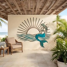 Mermaid Sun Metal Wall Art Coastal Ocean Wave Beach House Sign Nautical Decor