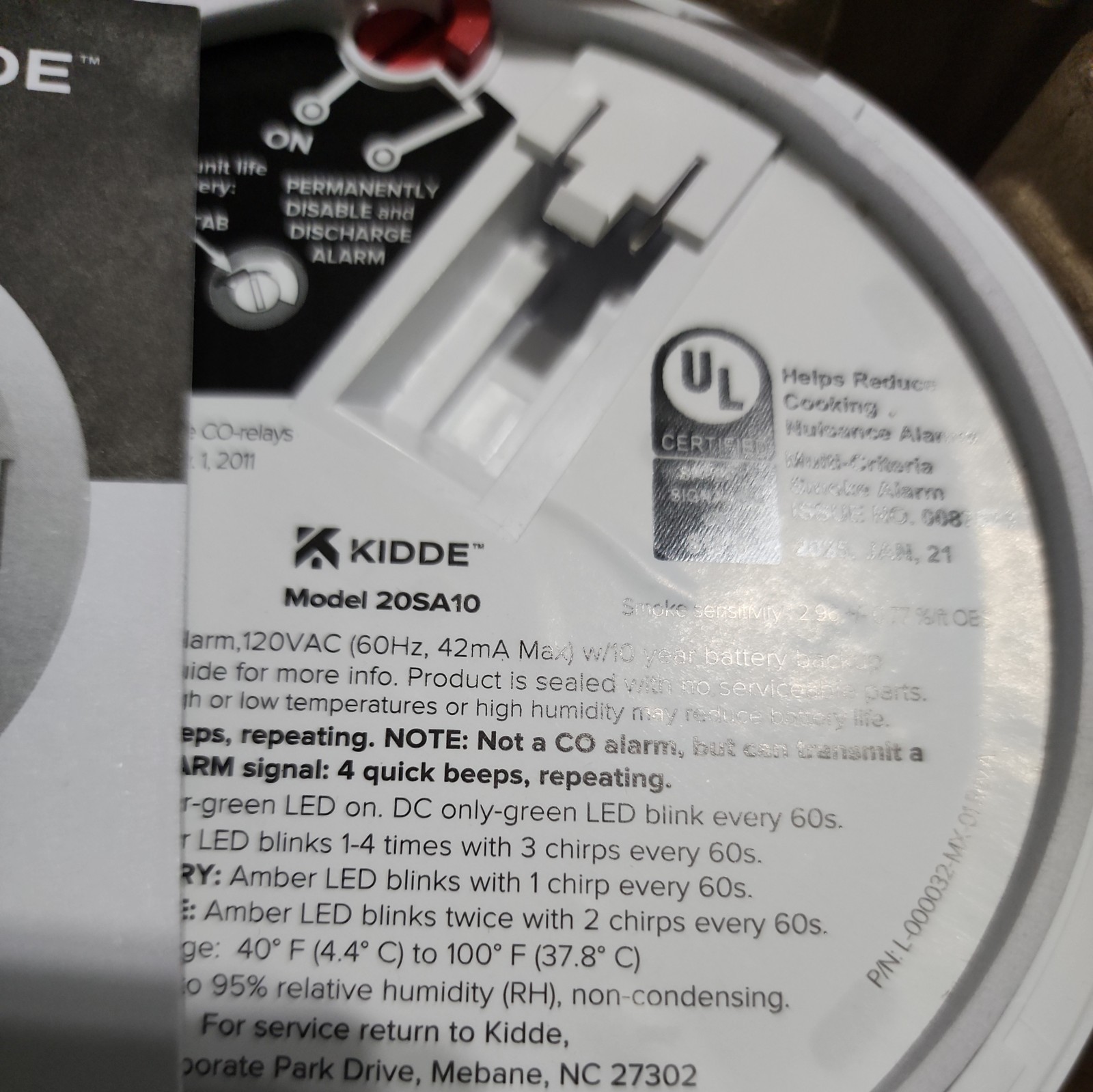 Kidde Smoke Detector 10 Year Battery Powered LED Warning Light Indicators 20SA10