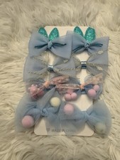 Kids Cartoon Hairpins Girls Cute Hair Clips Bow Flower 8 Pcs Blue