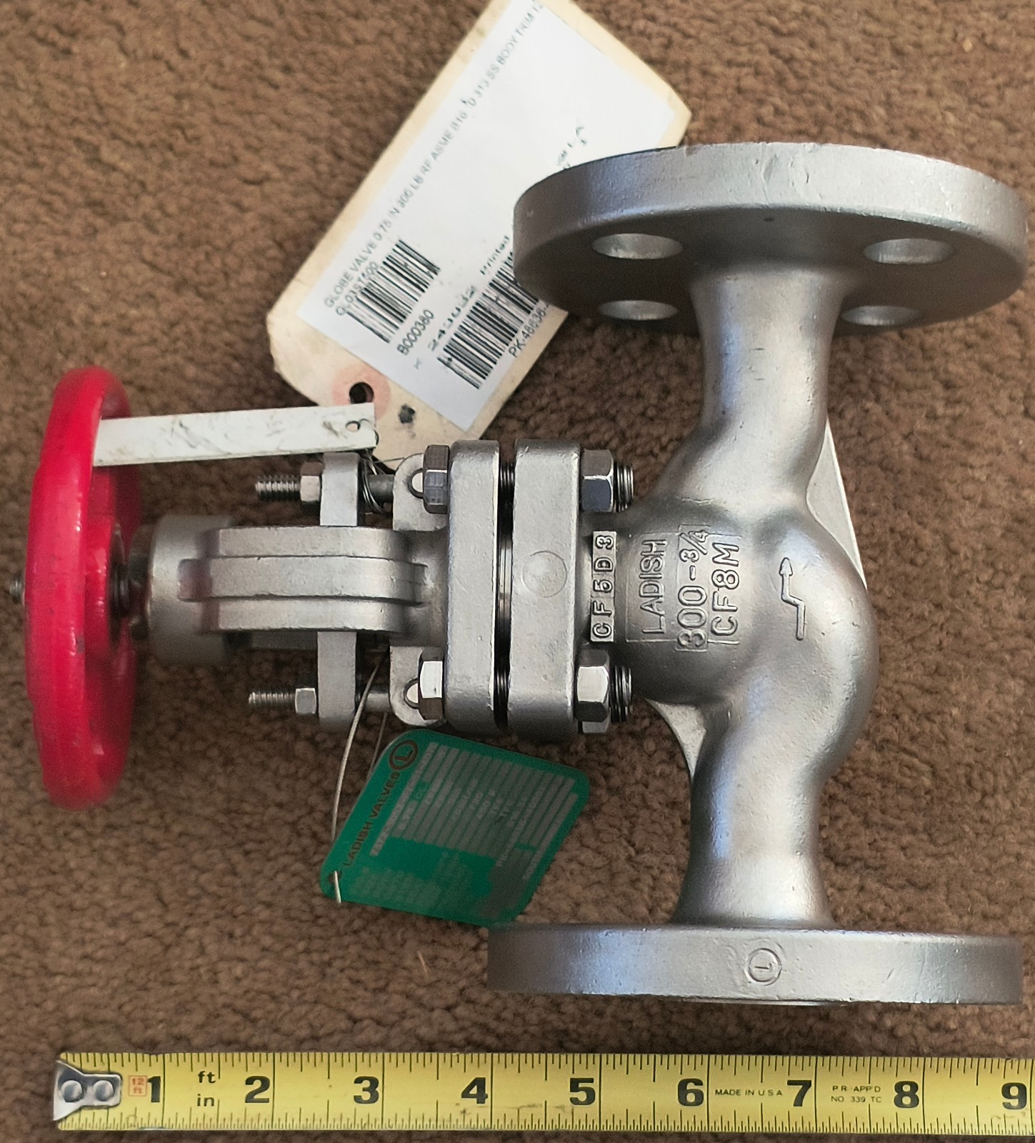 Ladish 3/4" Globe Valve Class 300 Flanged Stainless Steel CF8M OS&Y Trim 12 NOS