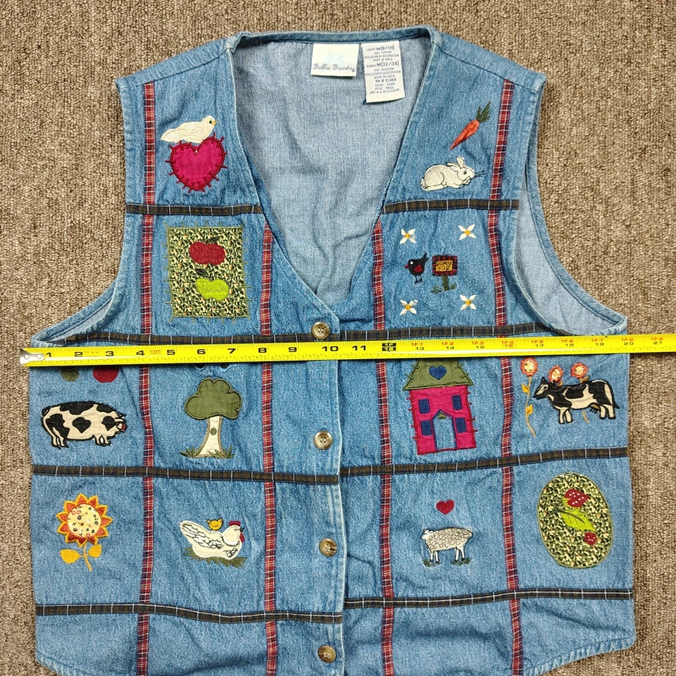 Vintage BOBBIE BROOKS Vest Women's M Blue Denim Farmstead Theme Cotton - Image 4 of 4