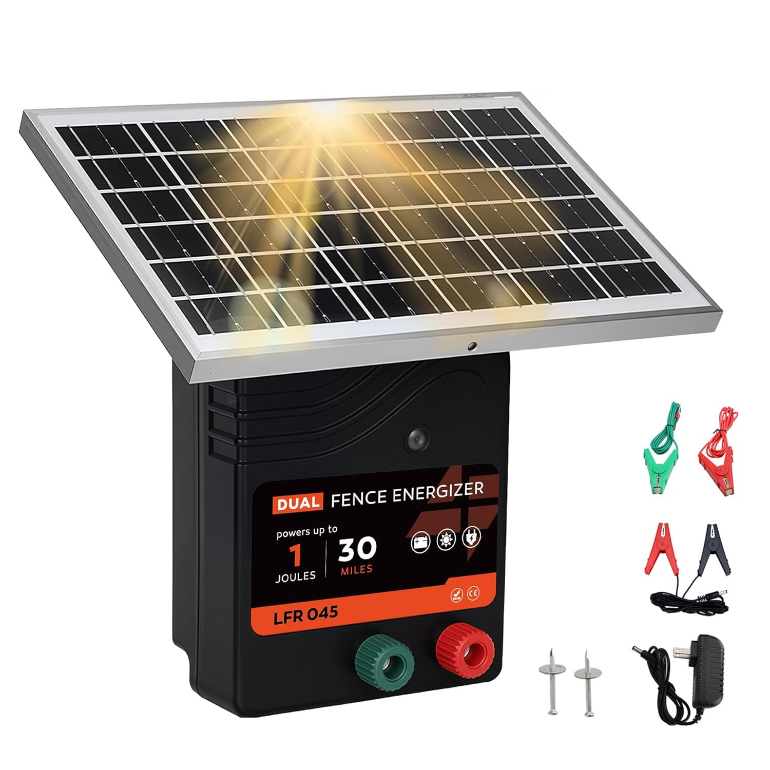 30 Miles Solar Electric Fence Charger, 1 Joule Portable Solar Fence Charger, Sol