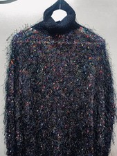 Women  s Vintage Oversized Mohair Blend Fuzzy Sweater Multicolored Yarn Speckles