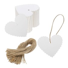 100Pcs Kraft Paper Gift Tags with String,2.6x2.4" Heart Shape Paper Labels White