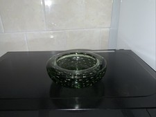 Vintage Whitefriars controlled bubble  green  dish 12.5cm w