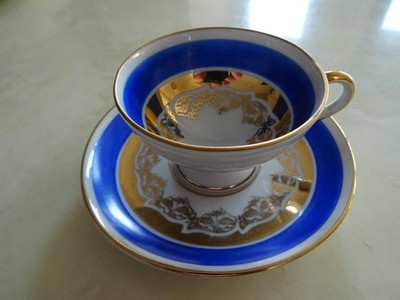 Oscar Schlegelmilch Set Sammelgedeck Mokkatasse Tasse Untertasse Blau / Gold