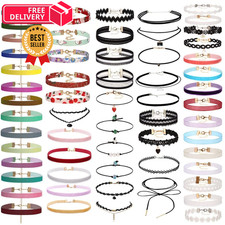 K&Q 60 PCS Choker Necklace, Classic Stretch Colorful Gothic 18 inches, Black