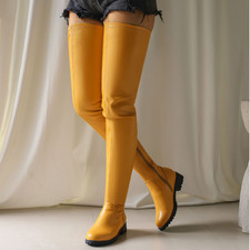 Women's Over The Knee Thigh High Boots Block Low Heels Zipper Round Toe Shoes