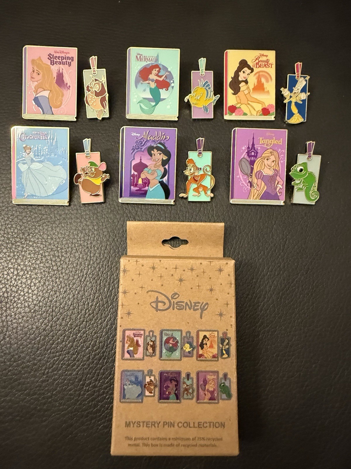 Full Set Disney Princess Book & Bookmark Mystery Box Pins NEW Belle Aurora Ariel