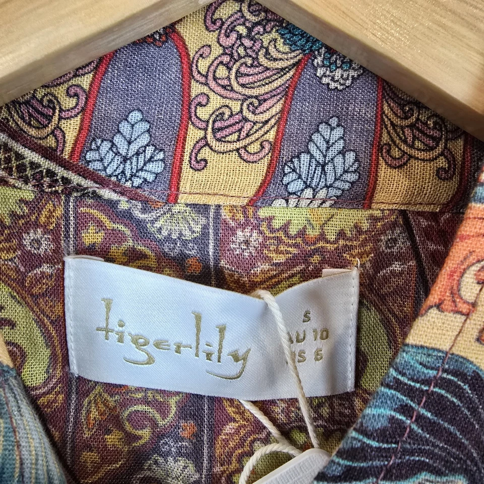 Tigerlily Shirt & Shorts Womens 10 AU 6 US Floral 2 Piece Set Cotton Linen Boho - image 4 of 4