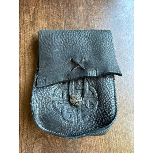 Nativearth black leather Medieval Belt Bag Viking Embossed Waist Renaissance