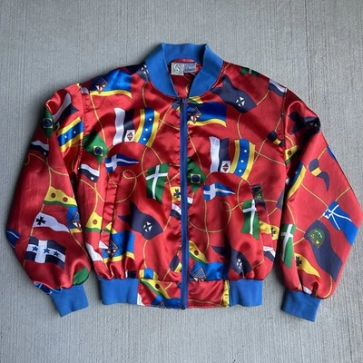 Vintage 1980s 1990s CS Sport Nautical Flag Satin Bomber Jacket - Image 1 of 4