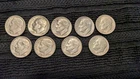 9 consecutive years, Roosevelt Dimes, (90% Silver) 1956 - 1964, below melt