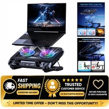 Laptop Cooling Pad Dual Turbo Fans 9500 RPM RGB LCD for 12-21in Gaming Laptop