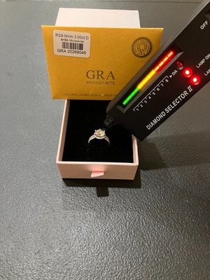 Moissanite Engagement Ring 3CT 9mm Round - New - GRA Certificate