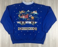 Vintage All Over Print Crewneck Sweatshirt Christmas Holiday Village Size Large