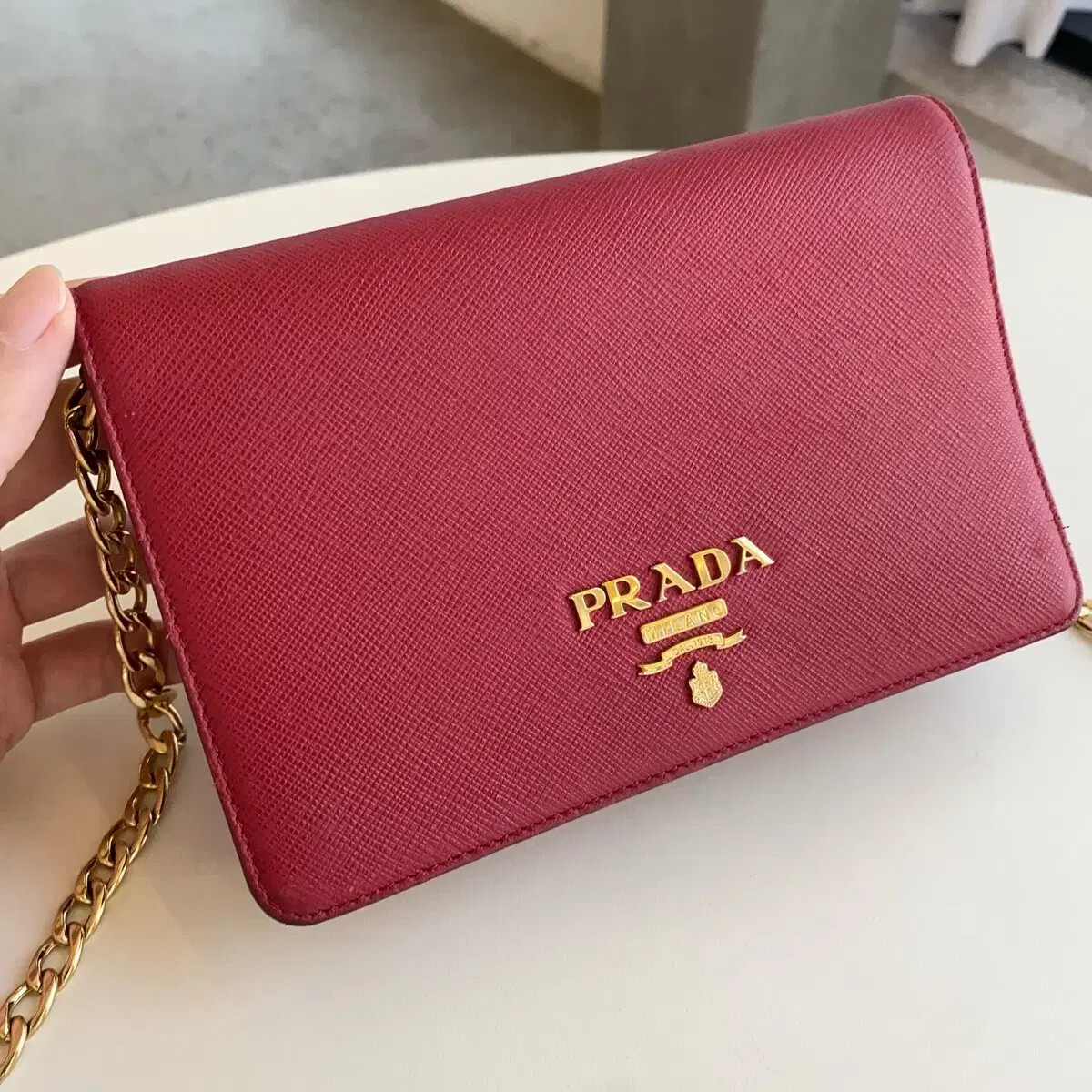 Prada Saffiano Chain Crossbody Bag Red
