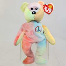 TY Beanie Baby - PEACE the Ty-Dyed Bear Pink/Blue  8.5 inch  MWCT 