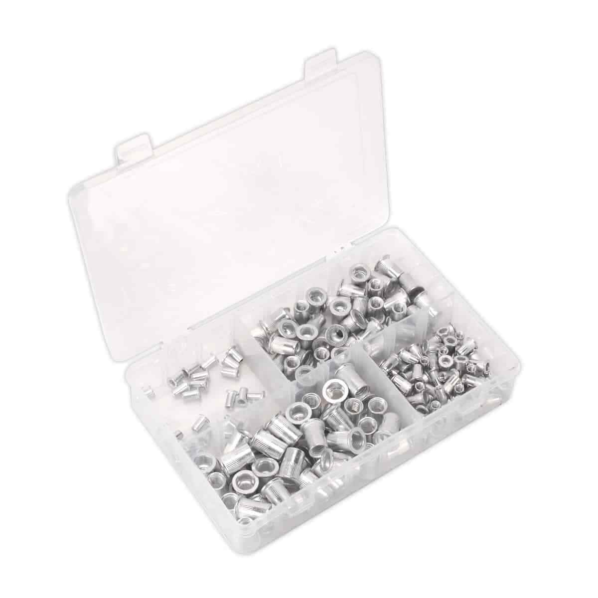 Sealey Threaded Insert (Rivet Nut) Assortment 200pc M4-M8 Splined Metric Gara...