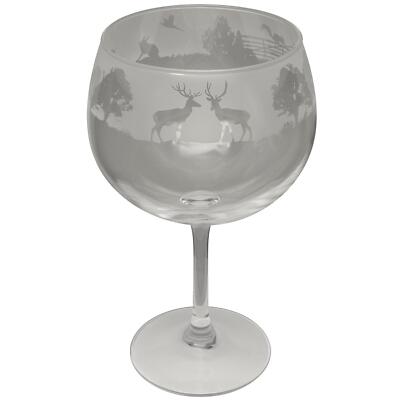 Gin Glass Decorated Woodland Copa Balloon Glassware  Sandblast Gift Box Animo