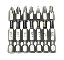 DEWALT TOUGH GRIP 7Pc 2" Bit Set IMPACT READY NEW PH2 SQ2 T25 Slotted