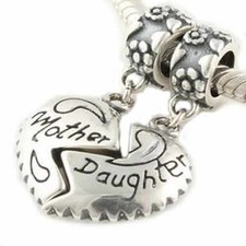 CharmSStory Mom & Daughter Heart Dangle Charm - For Snake Chain Bracelets (Compatible With Pandora)