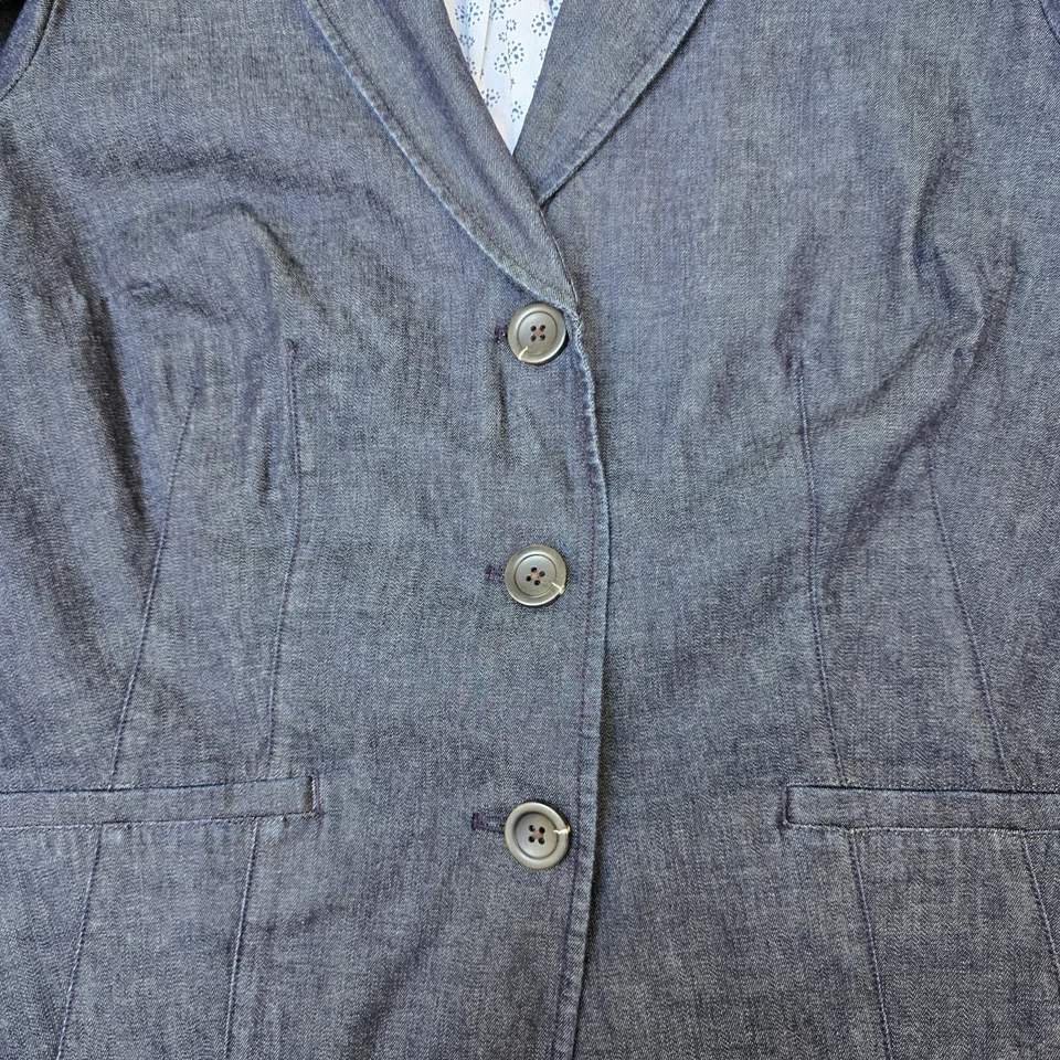 Chaqueta Blazer LL Bean Azul Denim Oscuro Tres Botones Muesca Solapa Algodón Mujeres XL Foto 3 de 4