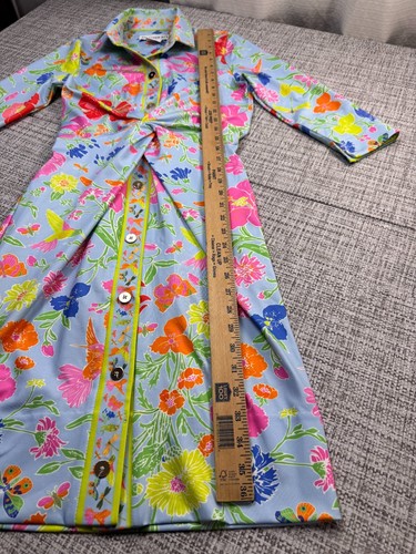 Gretchen Scott Dress XS Periwinkle Floral Twist & Shout Birds Bees Button Front - Picture 9 of 20