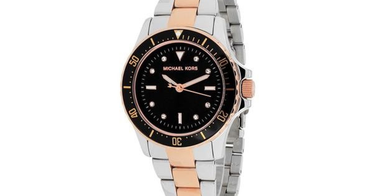 MICHAEL KORS 2 TONE SILVER+ROSE GOLD,S/STEEL,BLACK DIAL 