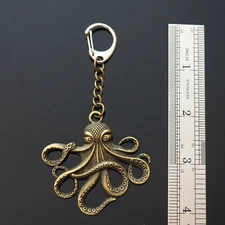 Octopus Tentacles Coral Reef Bronze Pendant Charm Keychain Cilp On Bag Key Chain