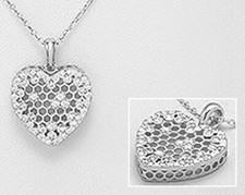 Solid Sterling Silver Heart Beehive CZ Necklace 16"-18" Cute 4.84g Honey Bee
