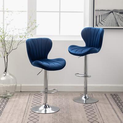 Ellston Velvet Adjustable Swivel Barstools In Blue Set Of 2