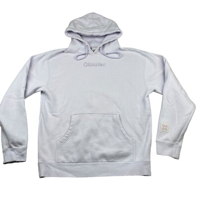 Glossier Men's Embroidered Pullover Hoodie Sweatshirt Light Purple