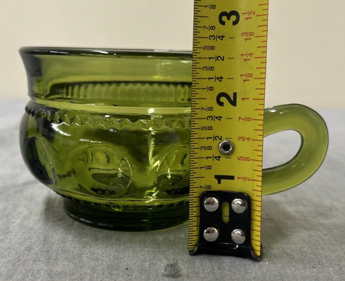 2 Vtg Indiana Green Glass Kings Crown Thumbprint Snack Luncheon Plate W/Cup Sets - Picture 14 of 15