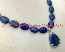 New 13x18mm Natural Egyptian Lapis Lazuli Oval Gemstone Pendant Necklace 18” AAA
