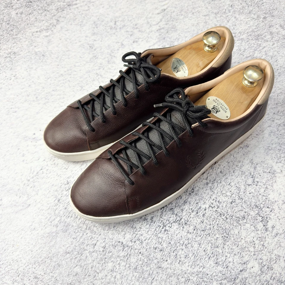 Fred Perry Mens Brown Leather Low Top Sneakers US11 UK10 EU45 29cm - Image 2 of 4