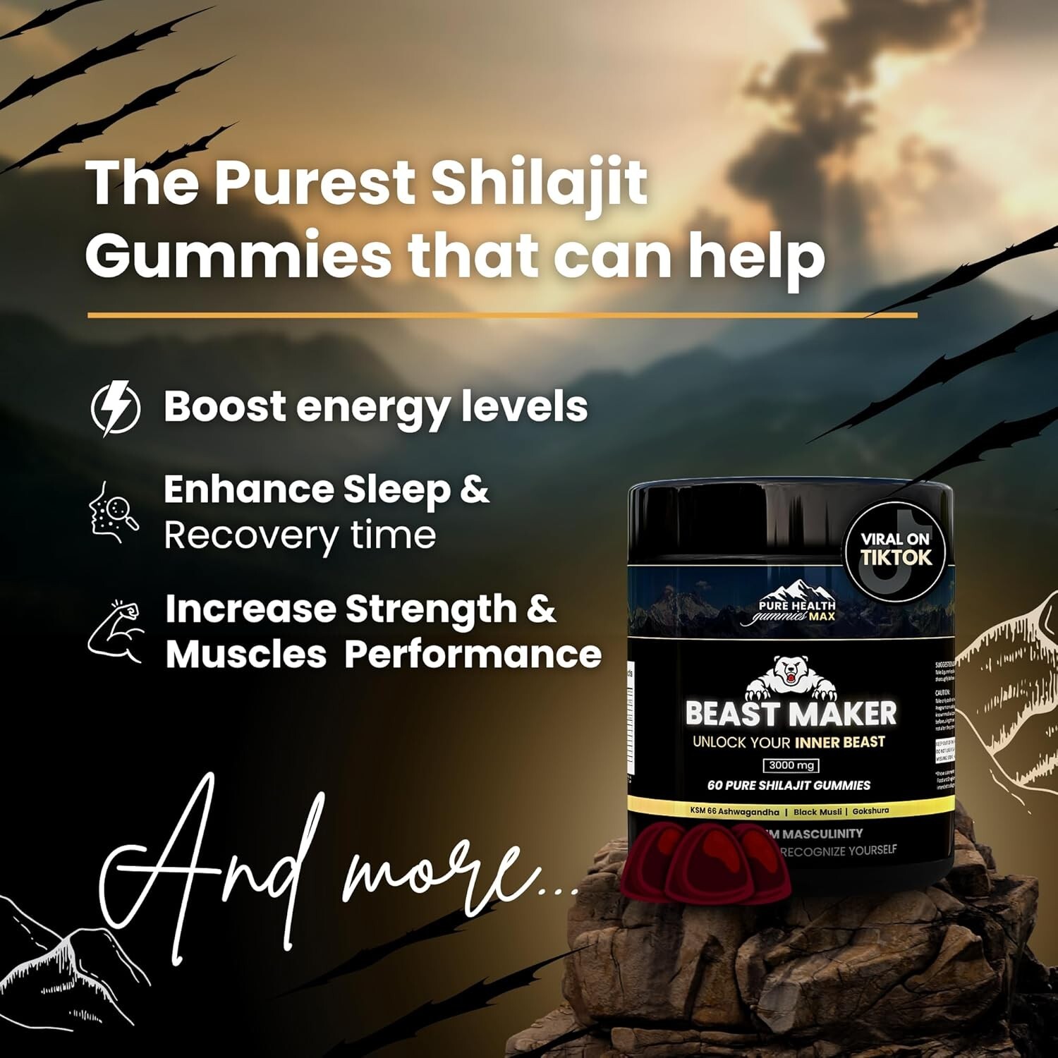PURE HEALTH MAX Beast Maker - Pure Shilajit Gummies for Men | Natural Himilayan