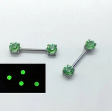 Uranium Glass Nipple Rings Barbells Surgical Steel Pair