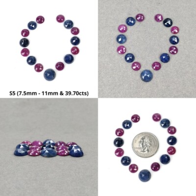 Ruby & Sapphire Gemstone Rose And Checker Cut Round Beautiful Sets For Jewelry