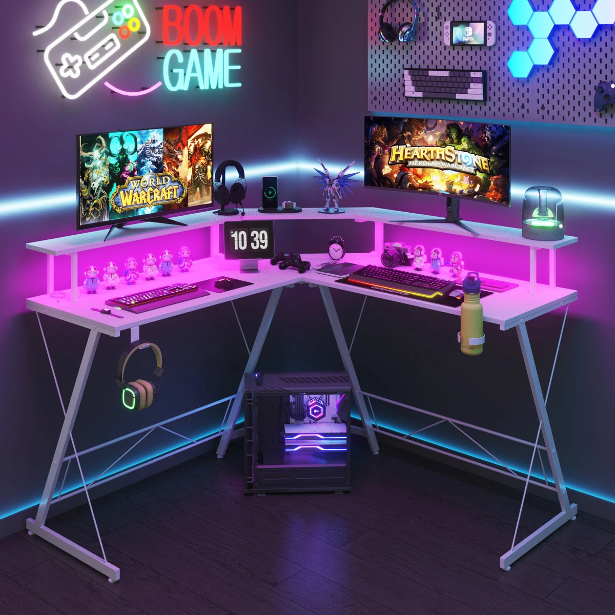 L shaped corner desk gaming setup deals