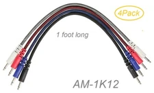 4-Pack 1ft 3.5mm Mono modular synthesizers Patch Cables w/ nylon braid sleeves