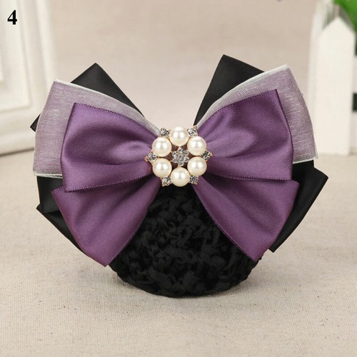 Women Satin Bow Barrette Double Bowknot Hair Net Hair Bun Barrette Hair Clip▱ - Picture 21 of 109
