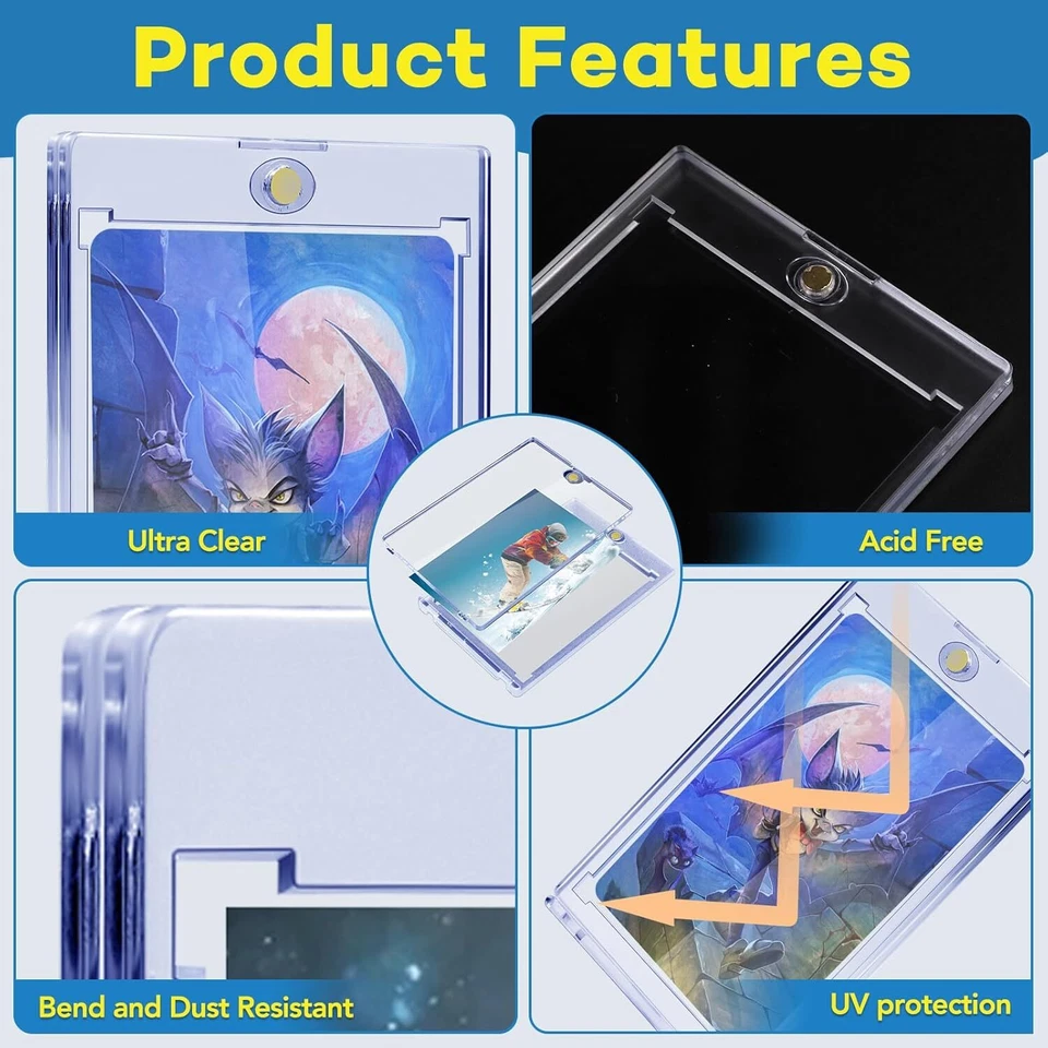 100 Pack Magnetic Trading Sports Card Holders 35pt One-Touch Hard UV Protection - Image 3 of 4