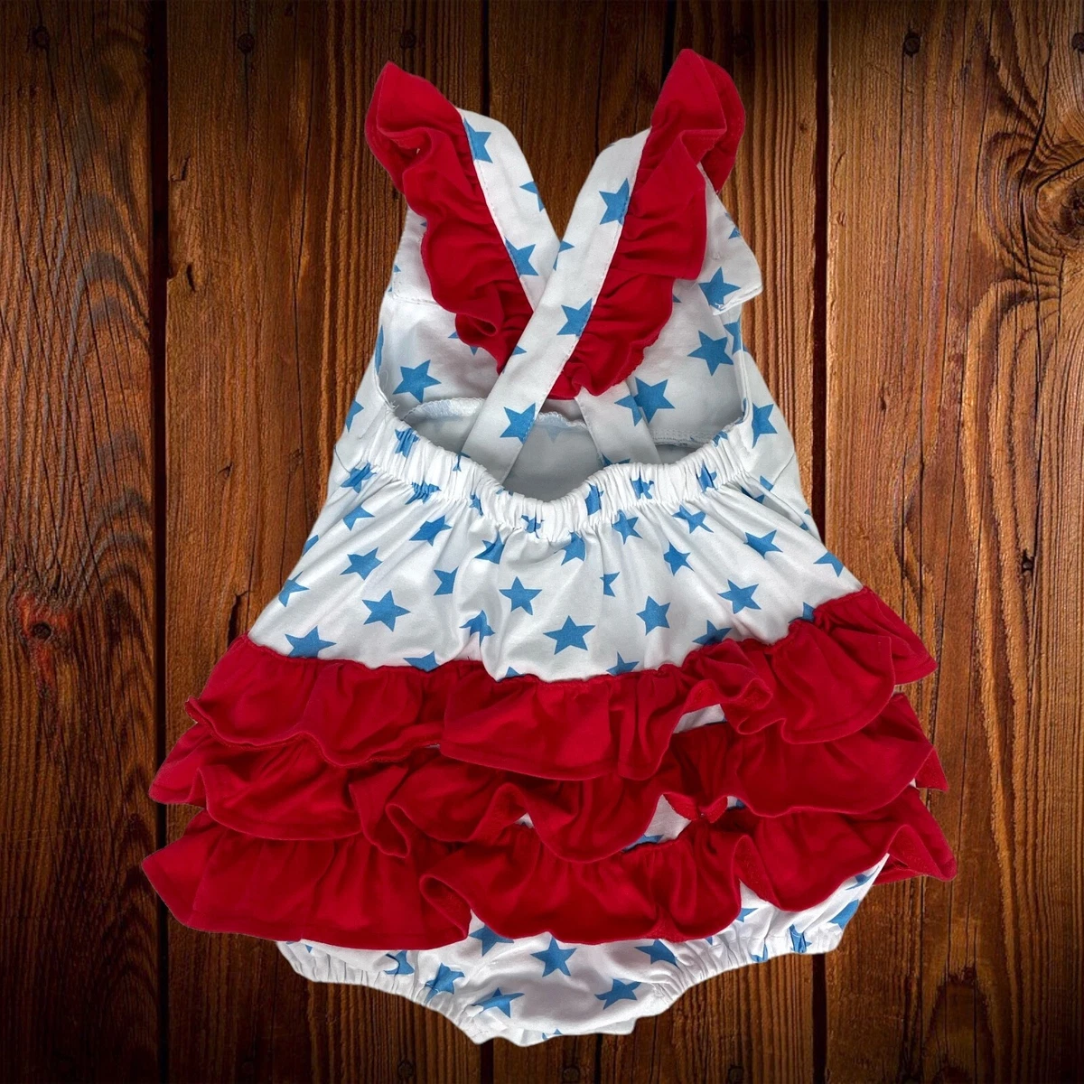 Stitchy Fish Baby Outfit Bloomers 12 M One Piece Crisscross Red