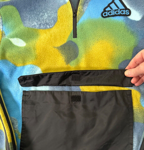 Adidas XL Youth Blue and Green Camo Print Fleece Quarter Zip Pullover Pouch - Picture 5 of 14
