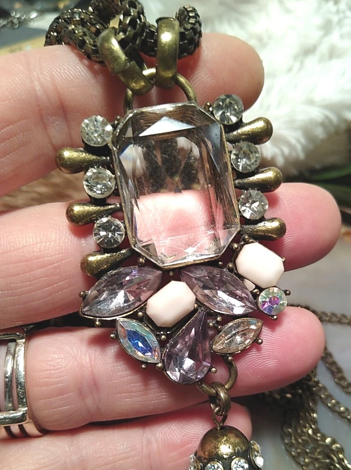 ROBERT ROSE Tono Latón Antiguo, Estrás Grueso, Piedras AB, ¡Collar Borla! Foto 2 de 4