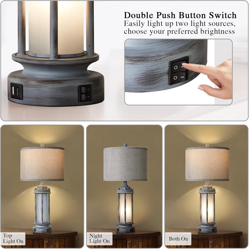 Set of 2 Rustic Table Lamps for Living Room, Farmhouse Vintage Nightstand Lam... - Image 4 of 4