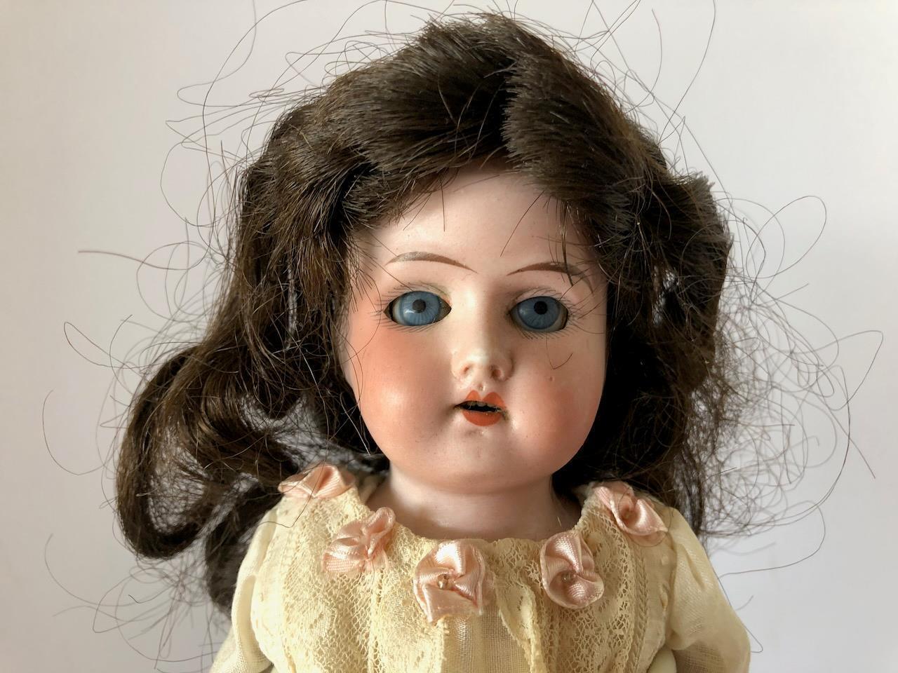 4 Jointed Bisque Doll 1900's Mohair Wig Glass Eyes #205 Home Sewn Dress -  The Gatherings Antique Vintage